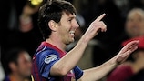 Lionel Messi festeja um dos golos marcados ao Leverkusen em Camp Nou