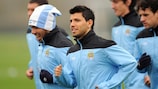 Carlos Tévez (left) and Sergio Agüero in training on Wednesday