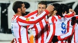 O Atlético festeja um dos três golos que marcou em Istambul