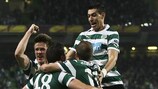 Os jogadores do Sporting festejam o segundo golo diante do Metalist