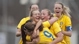 Sweden celebrate after scoring the only goal of their qualifier against Germany