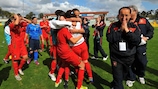 Portugal celebrate after beating Belgium 2-1 to qualify for the finals