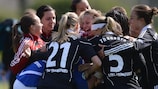 Frankfurt celebrate their German Cup semi-final penalty shoot-out defeat of Duisburg