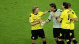 Os jogadores do Borussia Dortmund festejam o triunfo sobre o Bayern