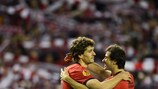 Fernando Llorente de l'Athletic (à g.) et Borja Ekiza savourent ensemble leur victoire en demi-finale d'UEFA Europa League