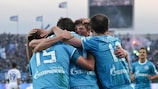 Zenit celebrate their 2-1 victory against Dinamo which secured a second successive title