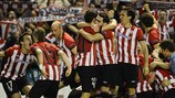 Los jugadores del Athletic Club celebrando su victoria en la vuelta de semifinales de la pasada edición de la UEFA Europa League