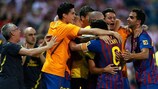 Barcelona players celebrate their Copa del Rey triumph
