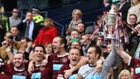 Hearts lift the Scottish Cup after a 5-1 win against city rivals Hibernian