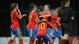 Ivana Andrés is mobbed after scoring Spain's second