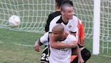 Marcelo Dias celebra un gol en Hibernians en el apasionante empate 4-4 con el Sarajevo