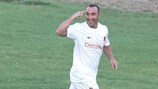 Michael Mifsud celebrates one his four goals against Lusitans