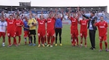 Čelik celebrate their away-goals triumph against Borac