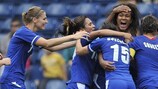 France's Wendie Renard celebrates scoring what proved to be the winning goal