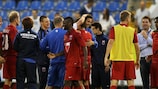 Videoton players celebrate victory after their UEFA Europa League third qualifying round second leg against KAA Gent