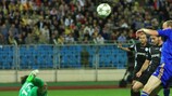 BATE's Maksim Bordachev goes for goal in the 2-0 first-leg win against Kiryat Shmona