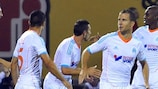 Los jugadores del Marsella celebrando un gol en el partido de ida ante el Eskişehirspor