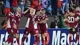 Cluj celebrate Pantelis Kapetanos' first-half header