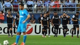 Javier Saviola e os colegas de equipa festejam um golo frente ao Zenit