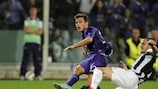 Fiorentina's Adem Ljajić shoots wide of Gianluigi Buffon's post