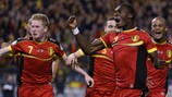 Christian Benteke leads the Belgium celebrations after his effort
