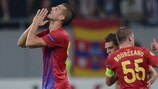 Steaua celebrate their late goal against FCK in Bucharest