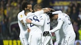 Tottenham's players celebrate Gylfi Sigurdsson's leveller