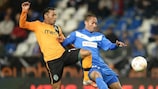 Nadson of Genk and Sporting's Jeffren Suárez tussle for the ball