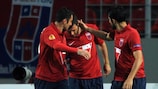 Videoton players celebrate taking an early lead against Basel