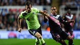 Newcastle's Mike Williamson vies with Jussie of Bordeaux