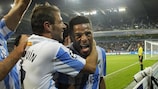 O português Eliseu comemora um dos golos que marcou pelo Málaga na segunda jornada