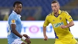 Agim Ibraimi (right) vies for possession against Lazio on matchday two