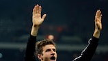 Match winner Thomas Müller celebrates Bayern's victory at LOSC