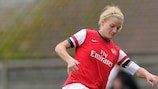 Potsdam's Keelin Winters challenges Arsenal's opening scorer Katie Chapman