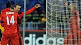 Rodrigo Palacio celebrates with Inter team-mate Fredy Guarín