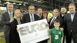 UEFA President Michel Platini makes the presentation ahead of the Republic of Ireland's friendly against Greece