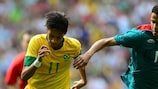 Diego Reyes (right) keeps a close eye on Neymar during the 2012 Olympic gold medal match