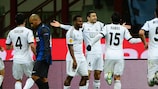 Neftçi's Rashad A Sadygov (No6) takes the acclaim against Inter