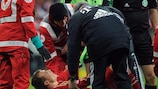Holger Badstuber is stretchered off during Bayern's Bundesliga match against Dortmund last year