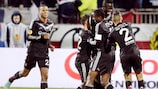 Mahamadou-Naby Sarr is mobbed after his debut goal put Lyon ahead