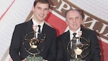 Branislav Ivanović and Dragomir Okuka receive their awards at the 2012 Serbian Player of the Year ceremony