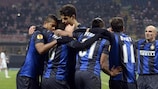 El Inter celebra uno de los dos goles de Rodrigo Inter ante el Cluj