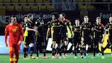 Belgium enjoy their second goal in Skopje