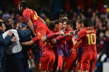 Steaua players celebrate scoring against Chelsea last season