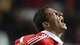 Rodrigo esulta dopo aver propiziato il gol-partita per il Benfica contro il Bordeaux