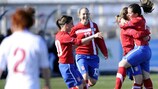 Serbia celebrate during their 5-4 victory over England