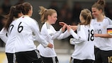 Theresa Panfil (C) celebrates after scoring Germany's second against Greece
