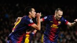 Pedro Rodríguez e Andrés Iniesta festejam o golo do Barcelona