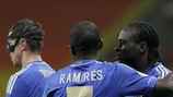 Victor Moses, Ramires y Fernando Torres celebran uno de los goles del Chelsea en Moscú