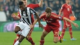 Juventus midfielder Paul Pogba (left) and Bayern's Thomas Müller in action in 2013